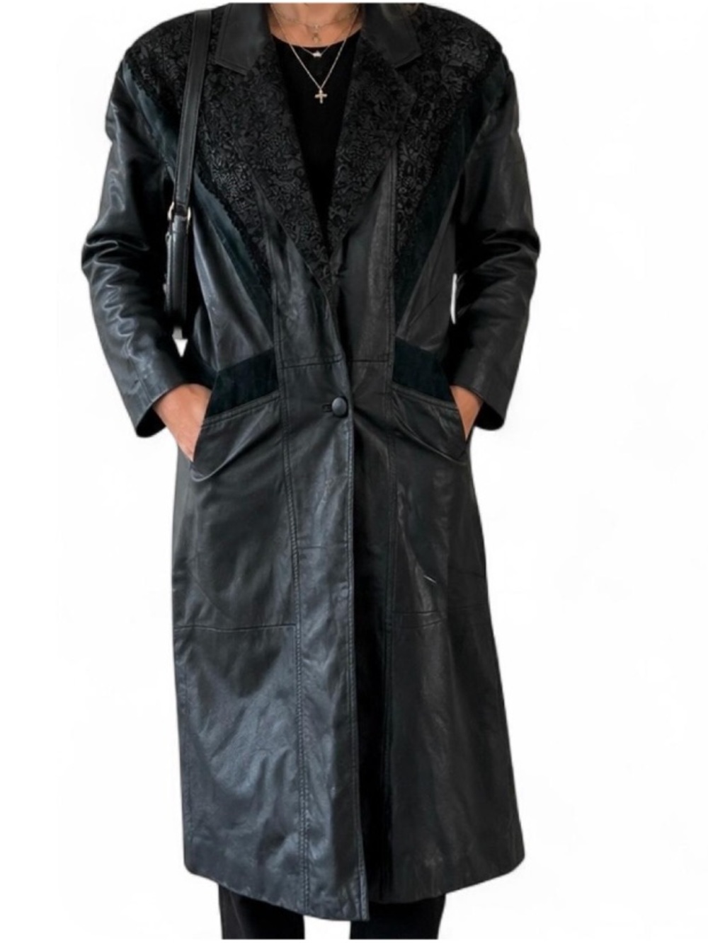 Vintage 90s Genuine Leather Trench Coat Minimalist Size Medium
